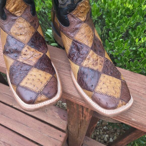 J.B. Dillon Patchwork Ostrich Cowboy Boots 13D Western Artisan Rodeo Statement main image 16